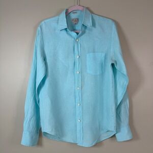J.Crew Mens Small Slim Fit 100% Linen Aqua Button Down Shirt Coastal Preppy